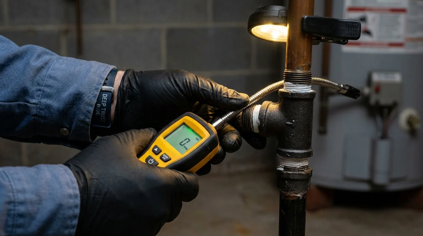 Gas leak detection with electronic sniffer by Johns Plumbing LLC in Conneaut